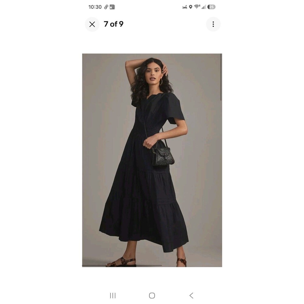 Quince Organic Cotton Poplin Tiered Maxi Dress Small Black Pockets Preppy Fall